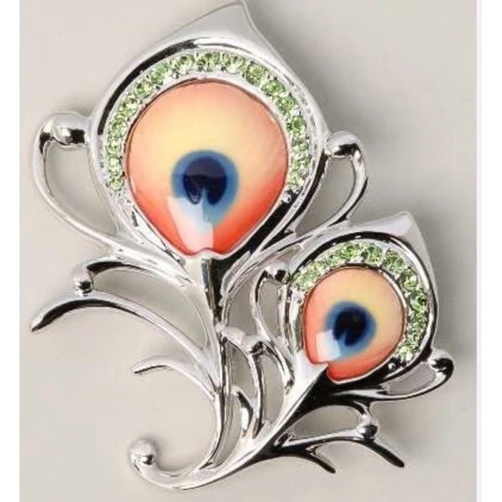 Franz Vintage Porcelain Peacock Brooch Silver  Unused Near Mint Wow